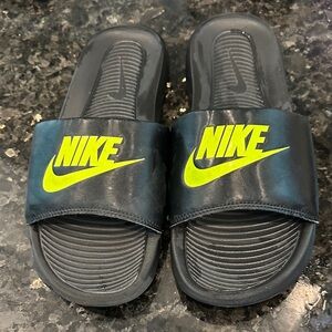 Nike Black Slides with Neon Yellow Logo